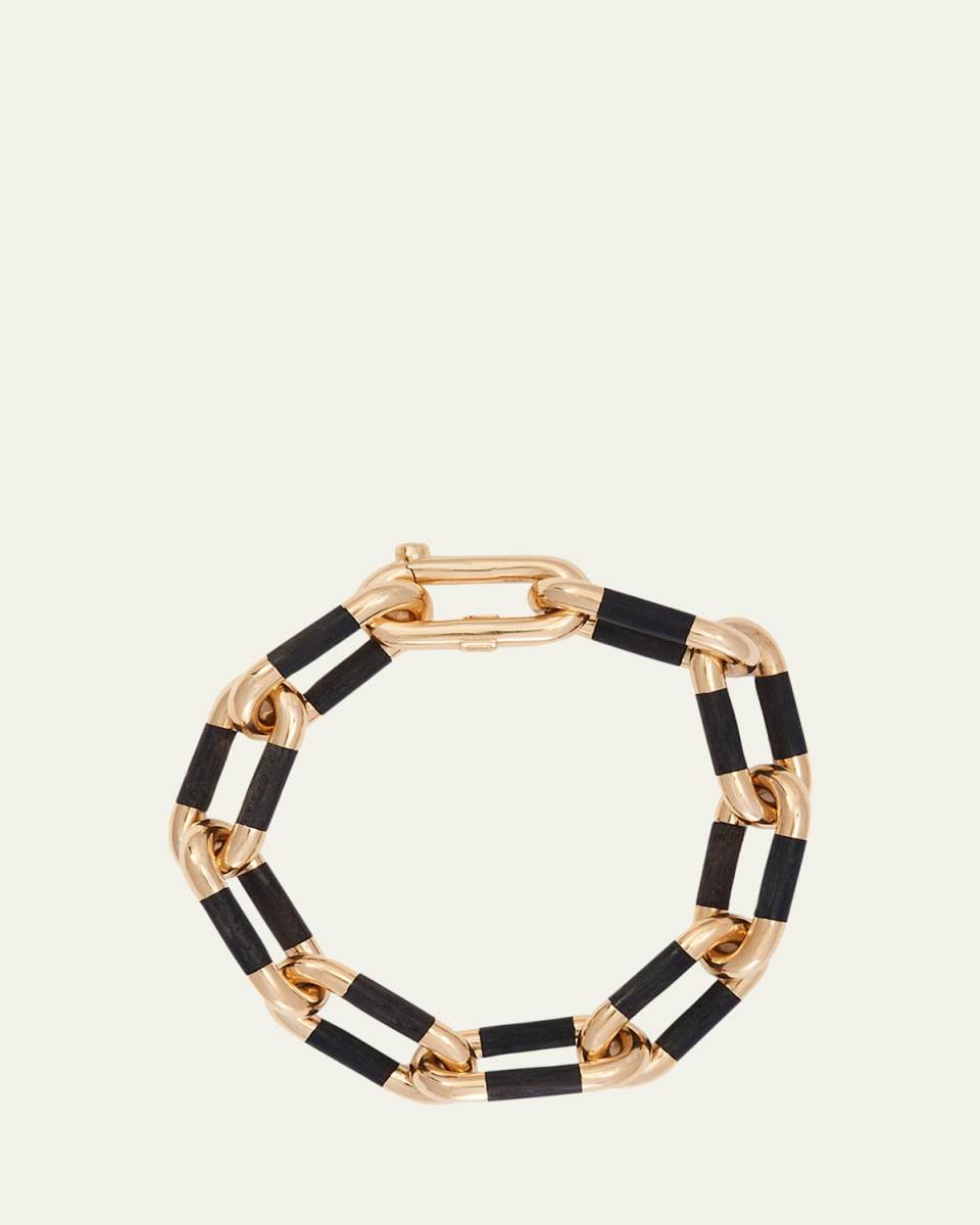 18K Yellow Gold and Black Ebony Oval Link Bracelet